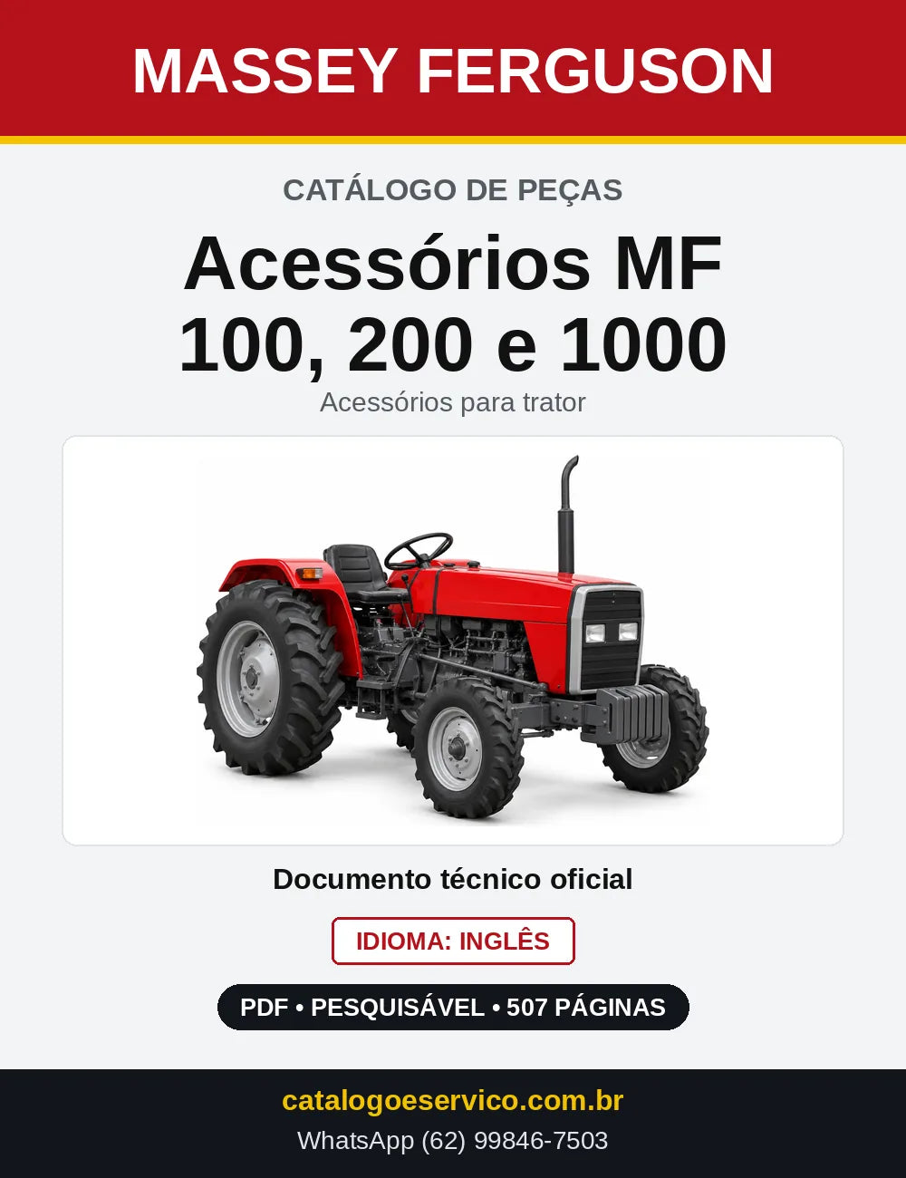 Capa do Catálogo de Peças Massey Ferguson Acessórios MF 100, 200 e 1000 — Acessórios para trator