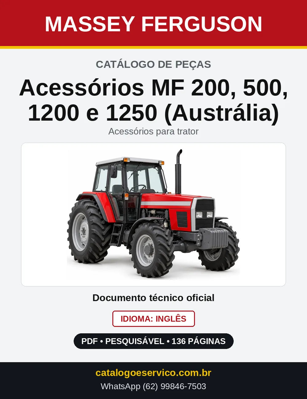 Capa do Catálogo de Peças Massey Ferguson Acessórios MF 200, 500, 1200 e 1250 (Austrália) — Acessórios para trator