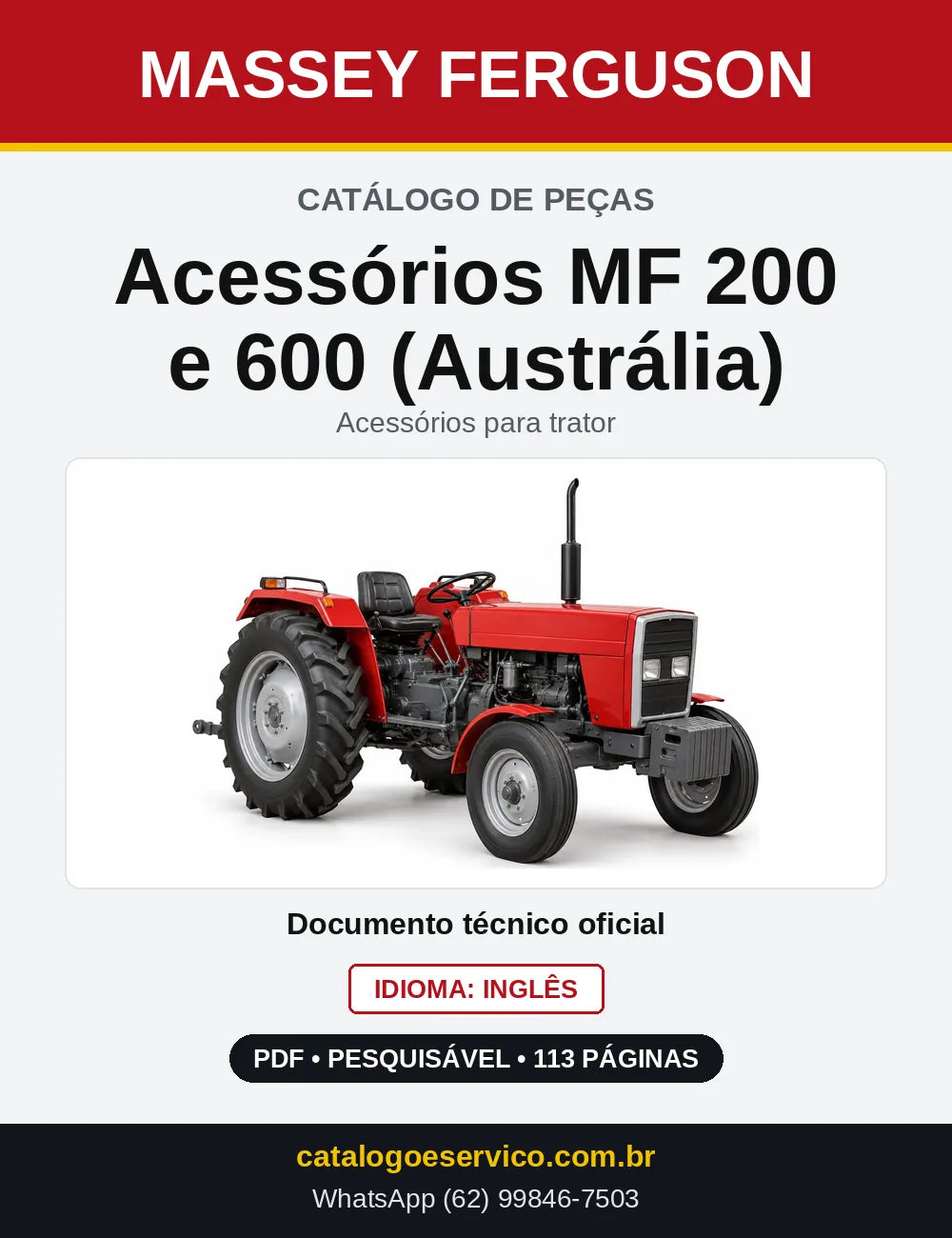 Capa do Catálogo de Peças Massey Ferguson Acessórios MF 200 e 600 (Austrália) — Acessórios para trator