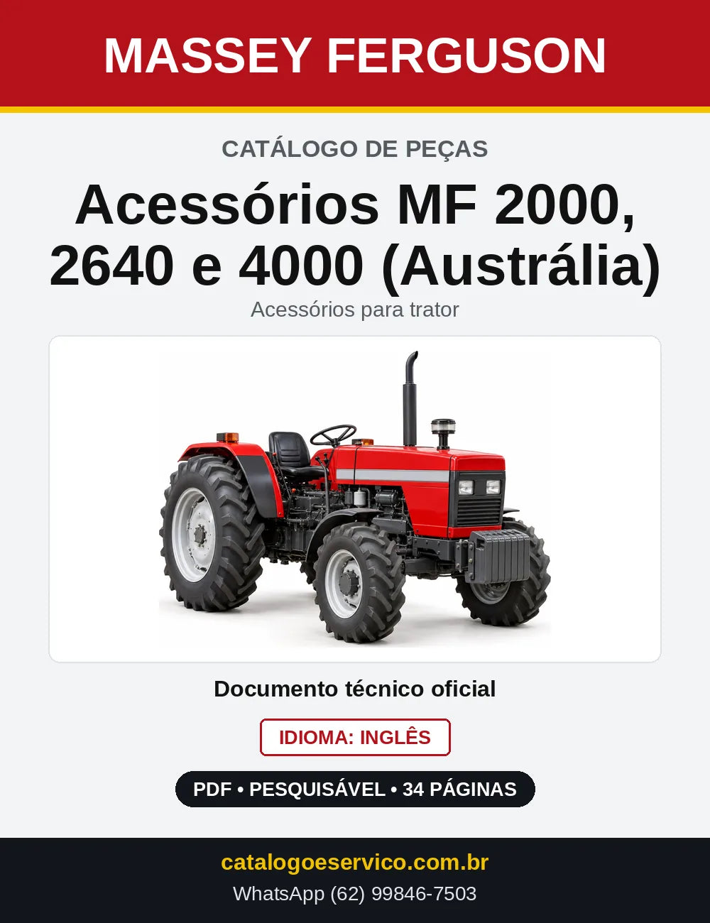 Capa do Catálogo de Peças Massey Ferguson Acessórios MF 2000, 2640 e 4000 (Austrália) — Acessórios para trator