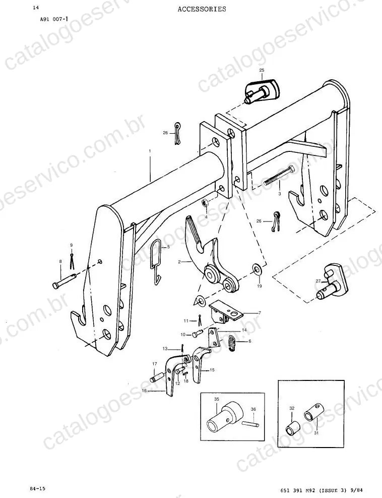 Vista explodida do Catálogo de Peças Massey Ferguson Acessórios MF 2000 e 4000 — exemplo 3