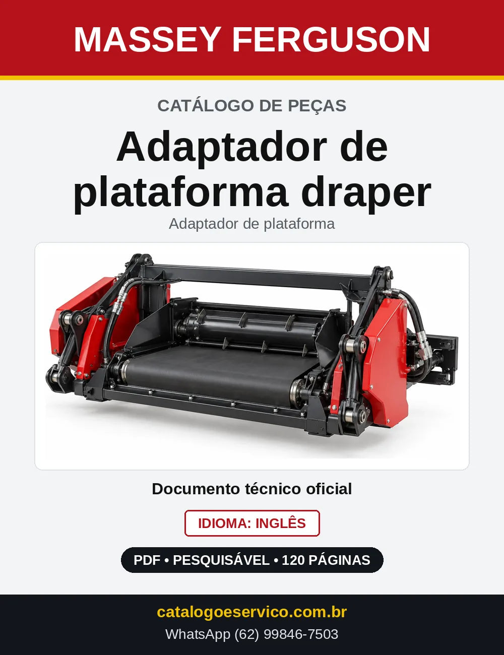 Capa do Catálogo de Peças Massey Ferguson Adaptador de plataforma draper — Adaptador de plataforma