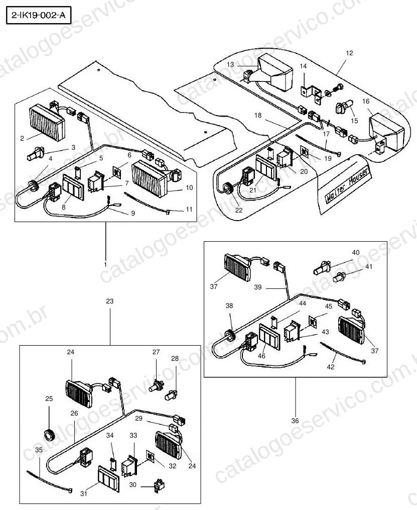 Vista explodida do Catálogo de Peças Massey Ferguson Cabine Mauser MF 1205 a 1260 — exemplo 4