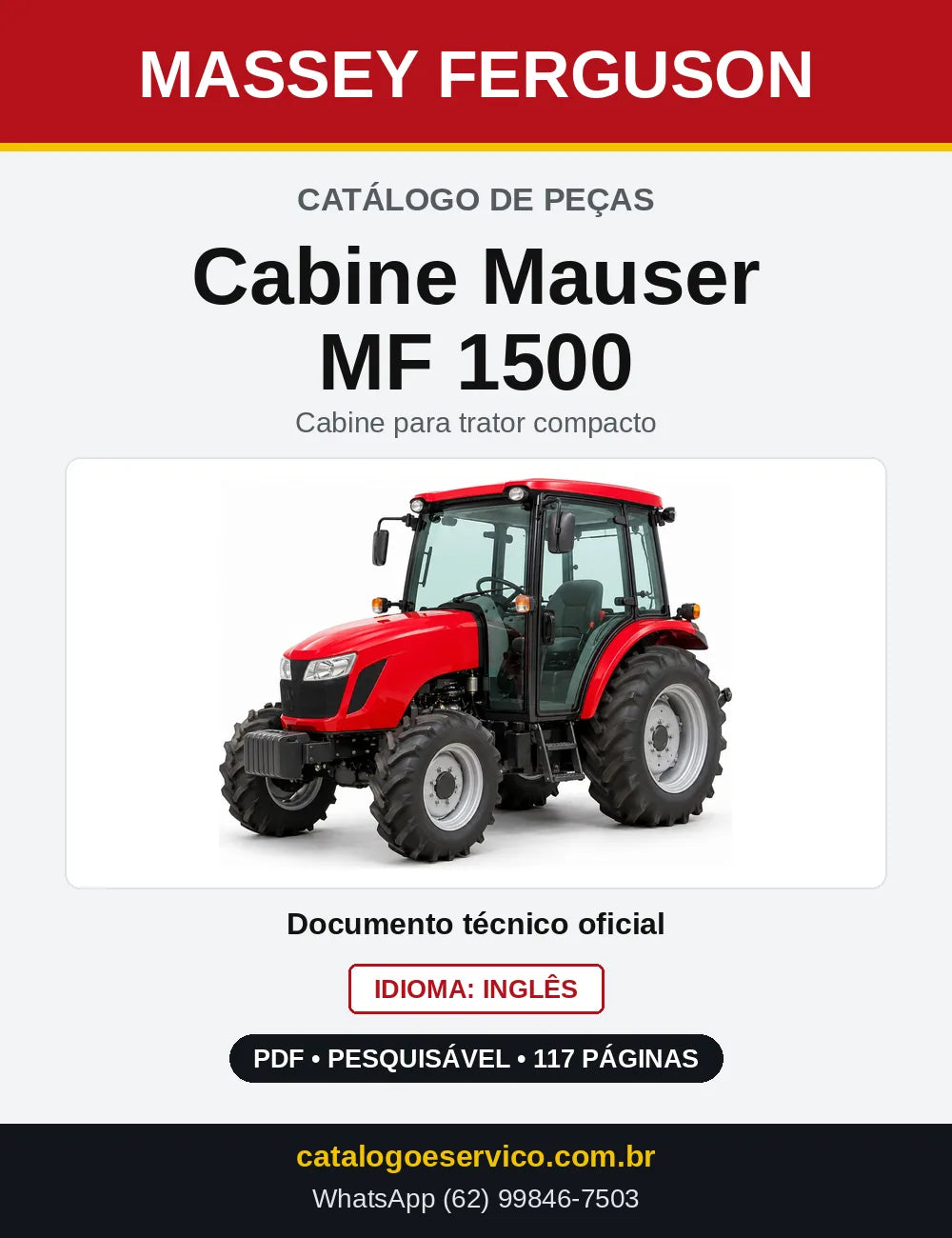 Capa do Catálogo de Peças Massey Ferguson Cabine Mauser MF 1500 — Cabine para trator compacto