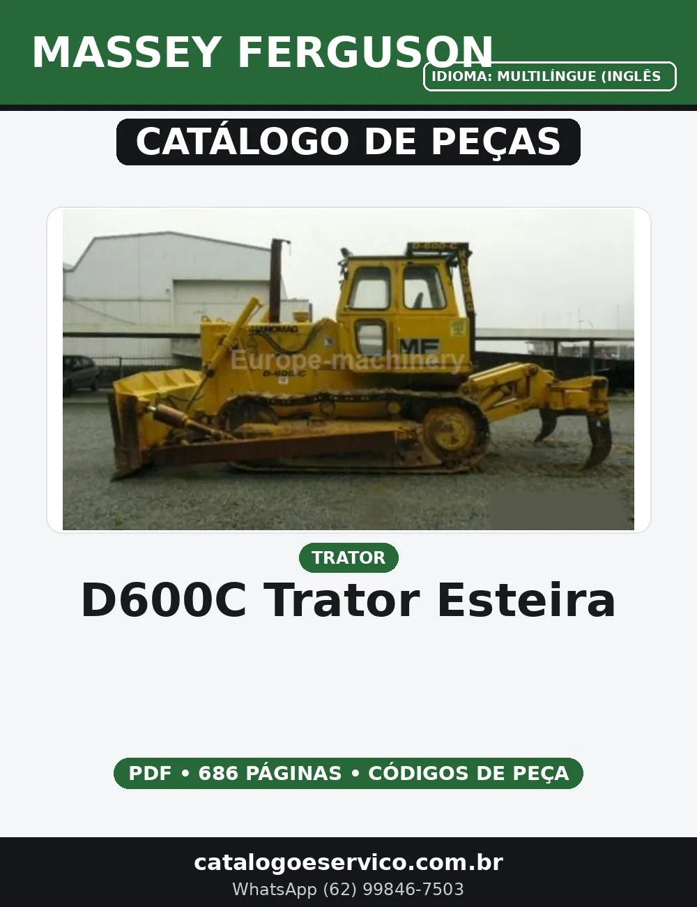 CATALOGO DE PEÇAS MASSEY FERGUSON - D600C - TRATOR ESTEIRA — capa do catálogo de peças