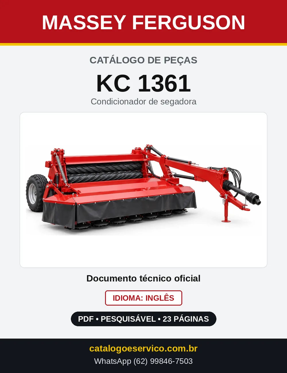 Capa do Catálogo de Peças Massey Ferguson KC 1361 — Condicionador de segadora