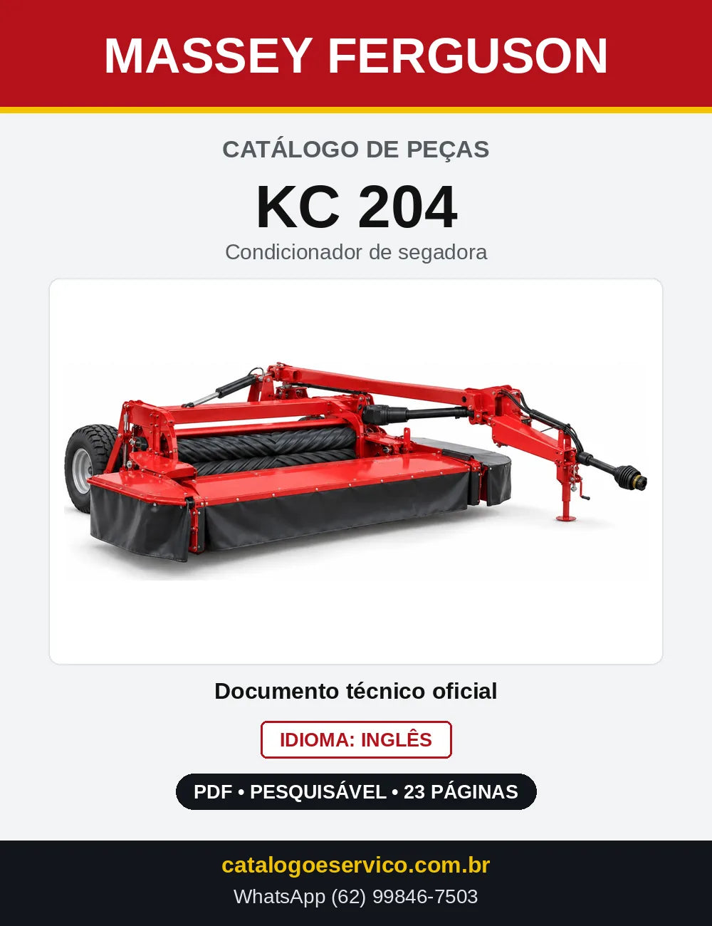 Capa do Catálogo de Peças Massey Ferguson KC 204 — Condicionador de segadora