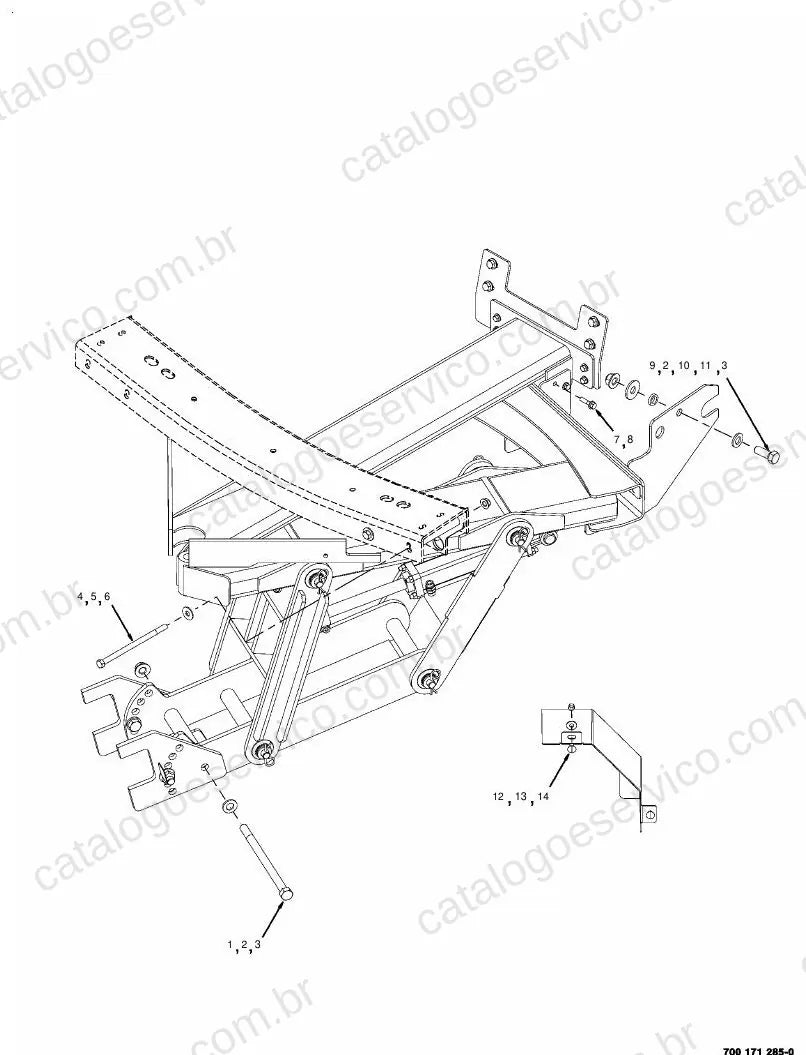 Vista explodida do Catálogo de Peças Massey Ferguson Kit de enleiramento WR9735 a WR9870 — exemplo 3