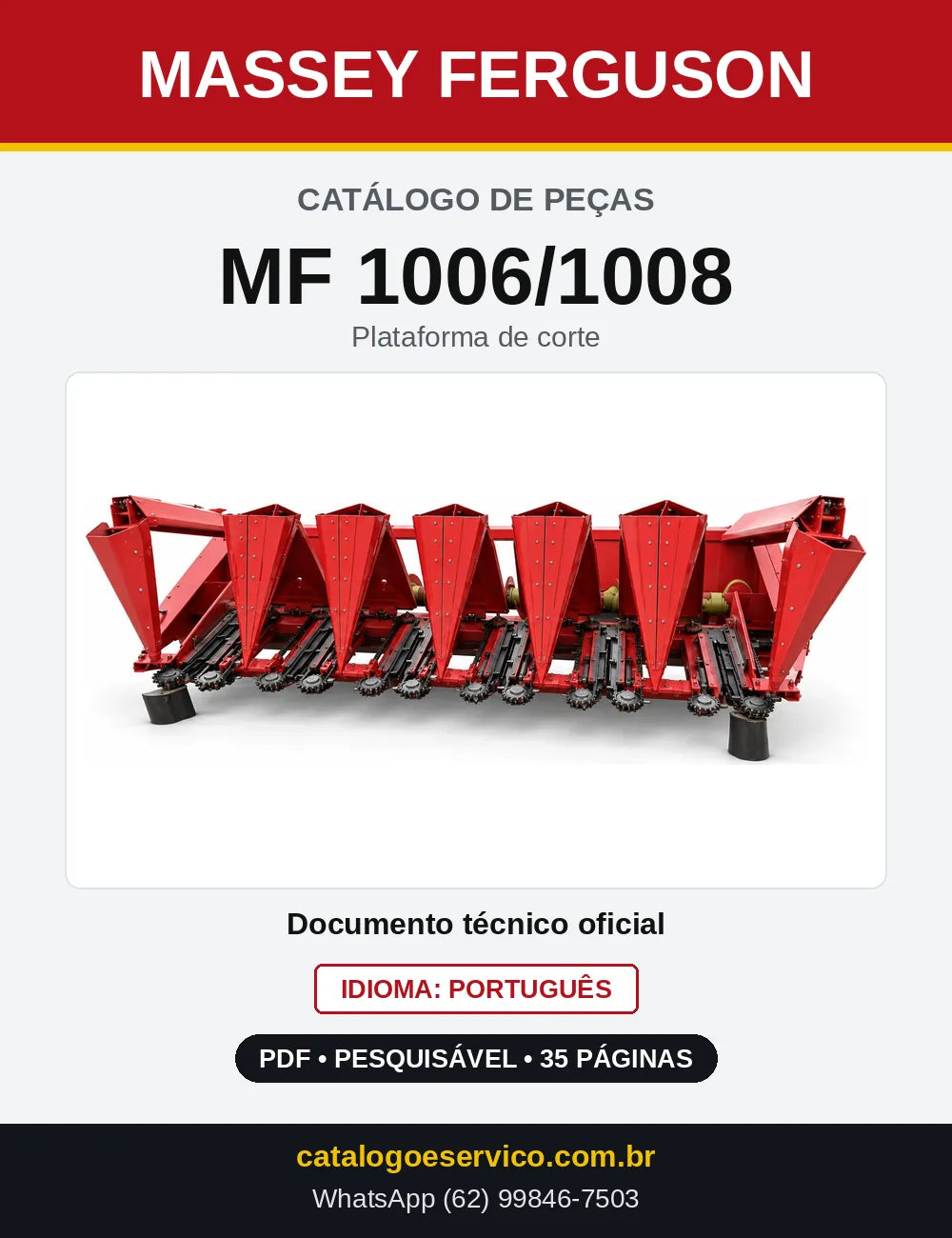 Capa do Catálogo de Peças Massey Ferguson MF 1006/1008 — Plataforma de corte