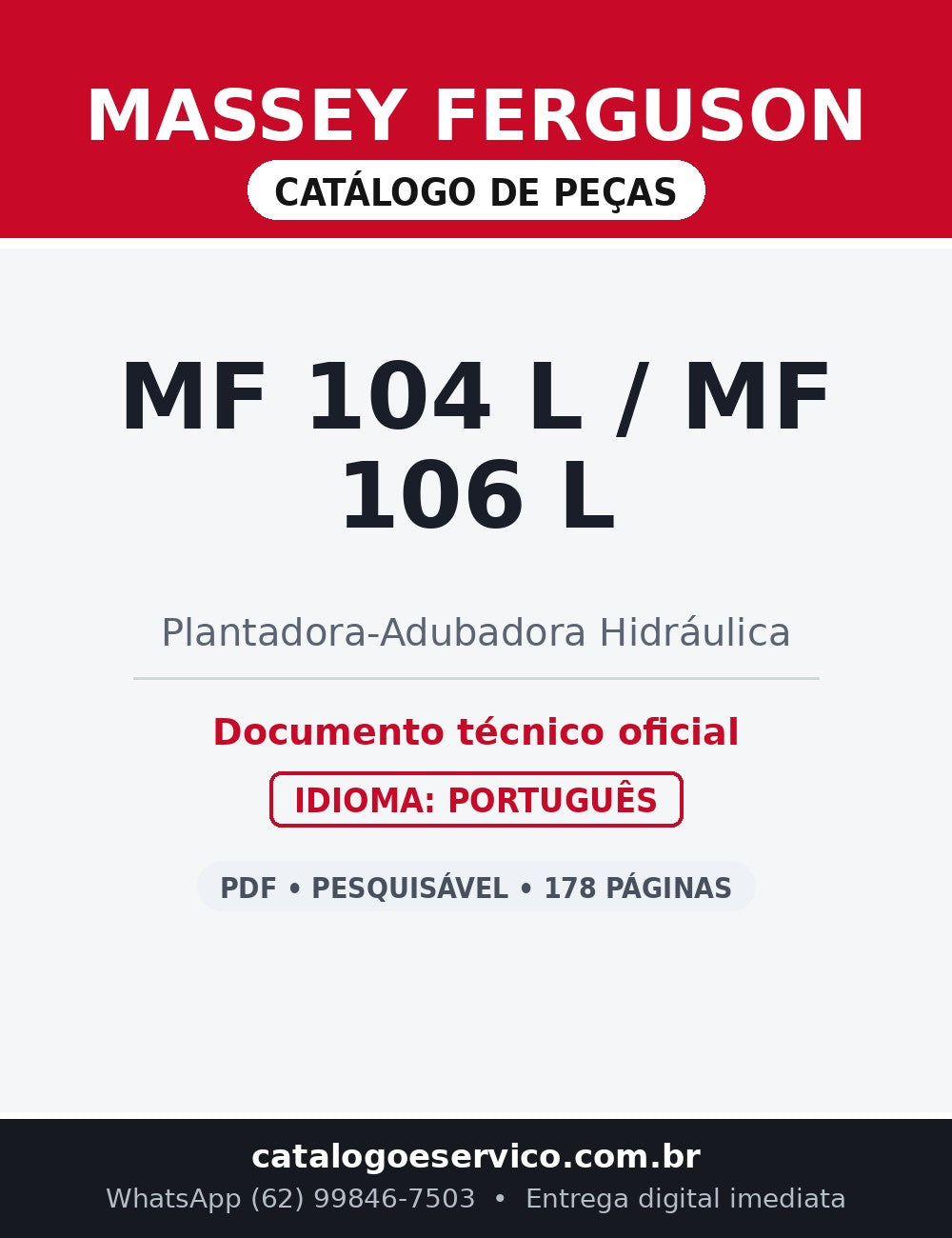 Catálogo de Peças Massey Ferguson MF 104 L / 106 L — Plantadora-Adubadora