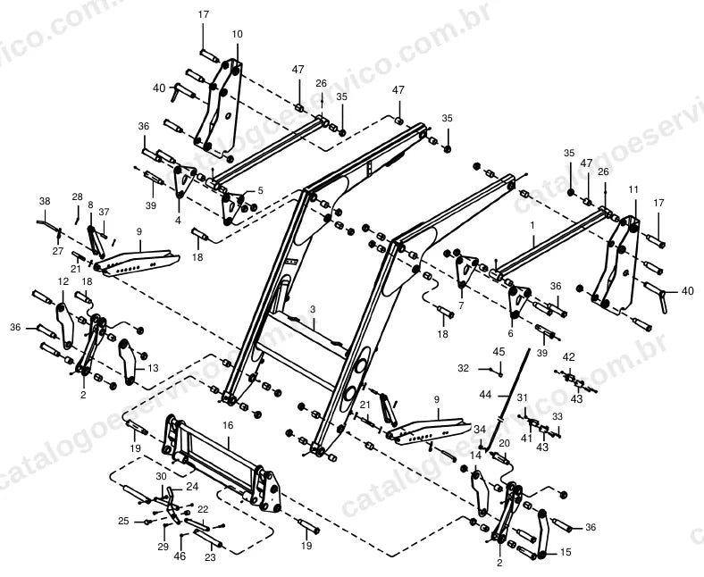 Vista explodida do catálogo de peças Massey Ferguson MF 1100 (Frontale 80) — figura 1