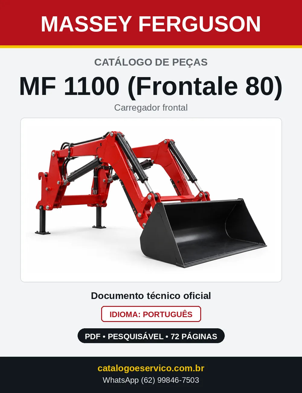 Capa do catálogo de peças Massey Ferguson MF 1100 (Frontale 80) em PDF
