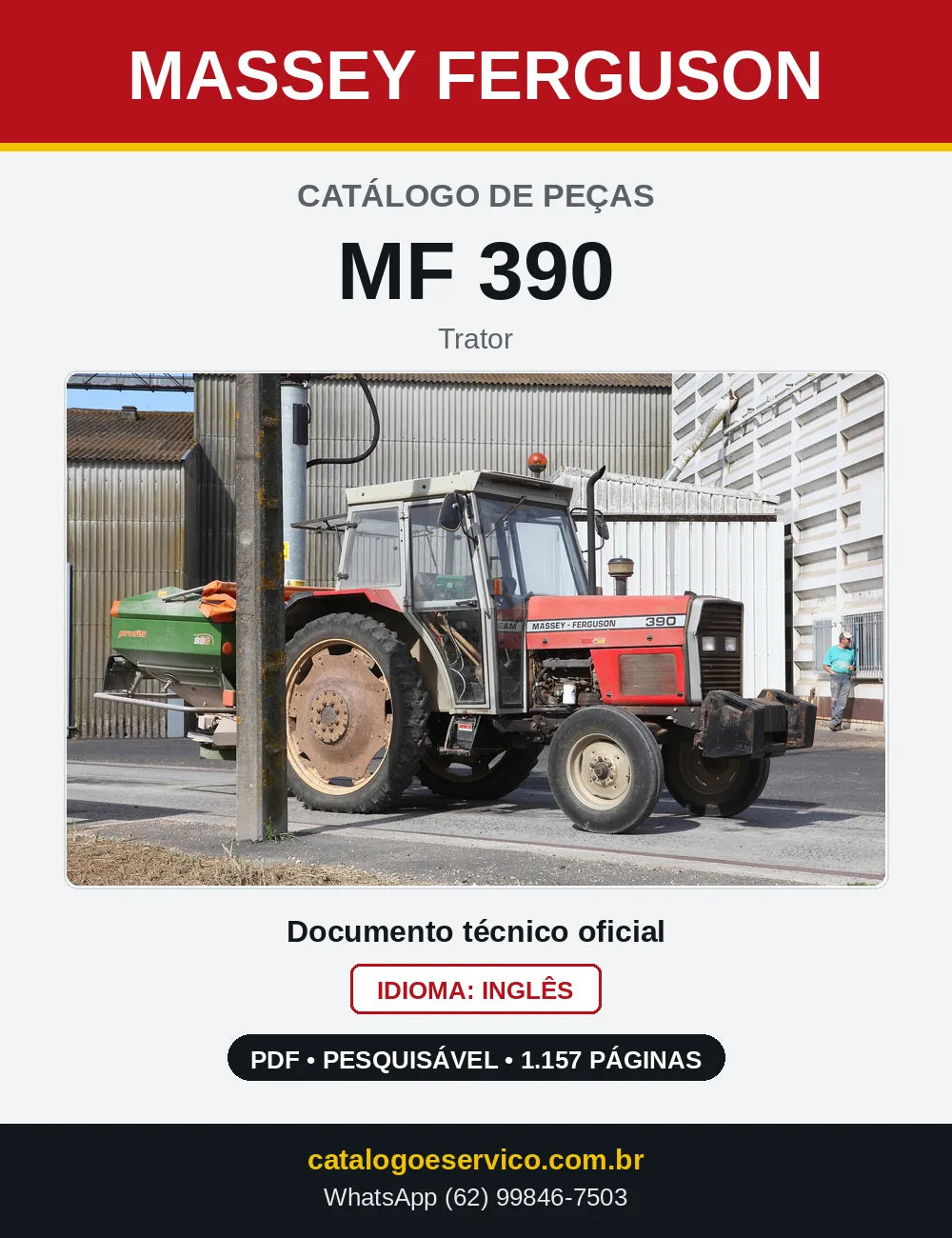 Capa do catálogo de peças Massey Ferguson MF 390 em PDF