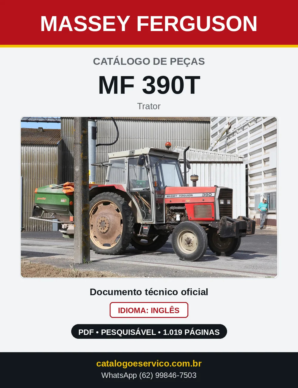 Capa do catálogo de peças Massey Ferguson MF 390T em PDF