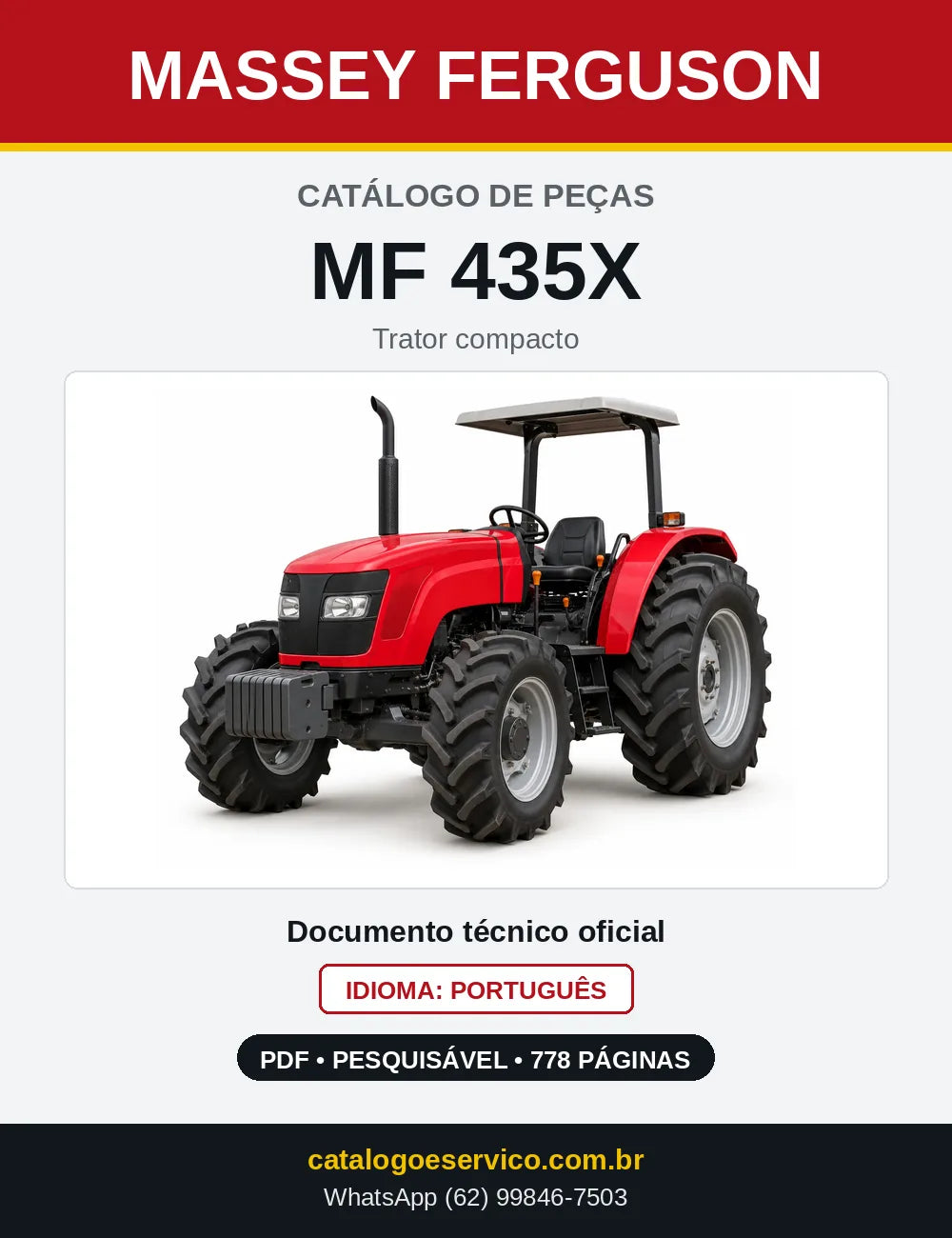 Capa do catálogo de peças Massey Ferguson MF 435X em PDF