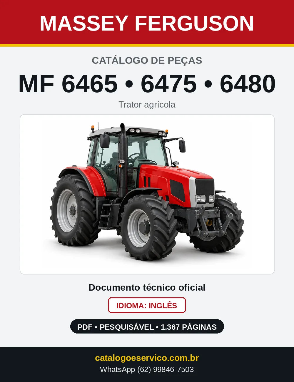 Capa do catálogo de peças Massey Ferguson MF 6465 a MF 6480 em PDF