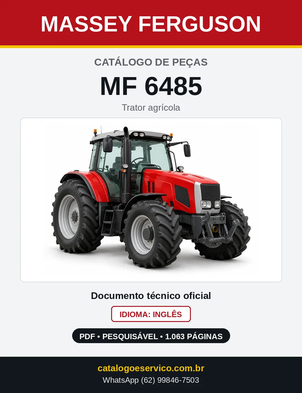 Capa do catálogo de peças Massey Ferguson MF 6485 em PDF