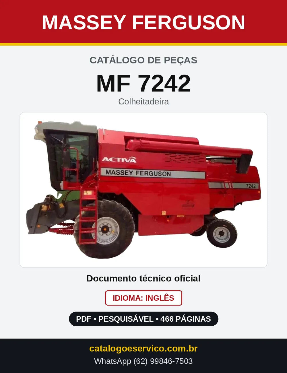 Capa do Catálogo de Peças Massey Ferguson MF 7242 — Colheitadeira