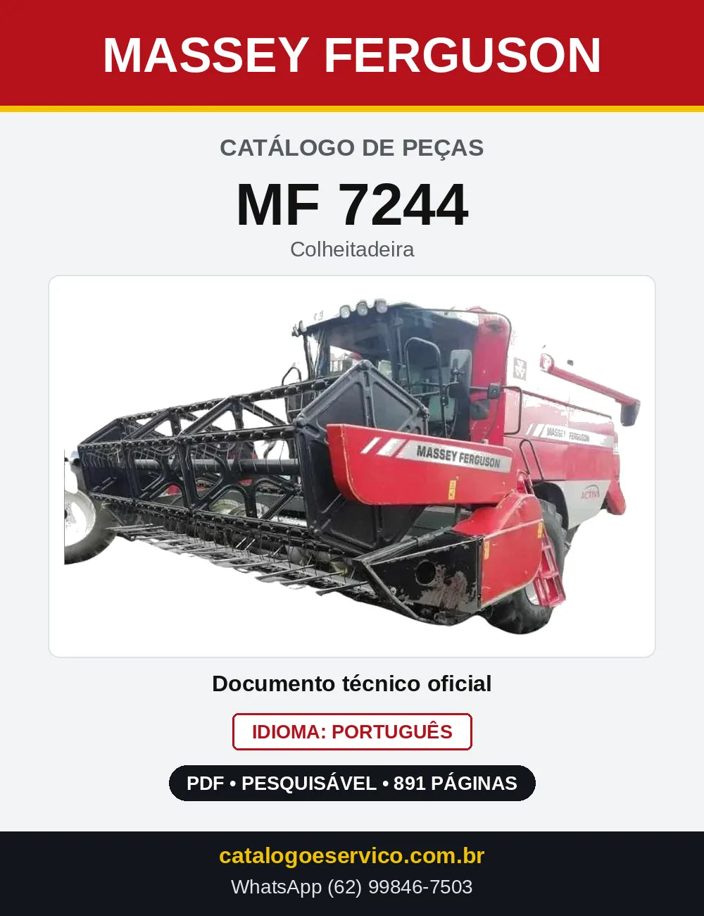 Capa do Catálogo de Peças Massey Ferguson MF 7244 — Colheitadeira