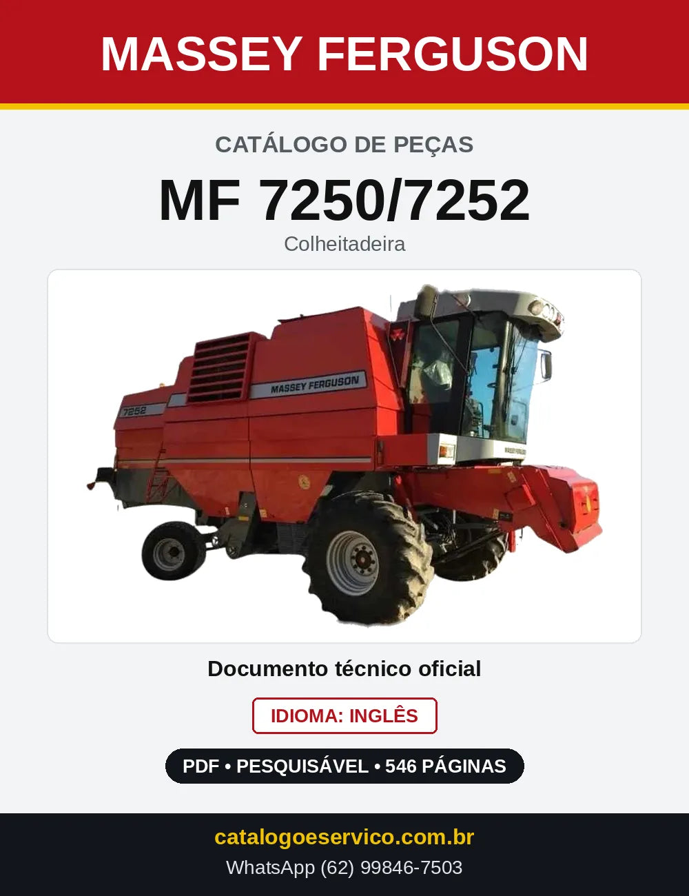 Capa do Catálogo de Peças Massey Ferguson MF 7250/7252 — Colheitadeira