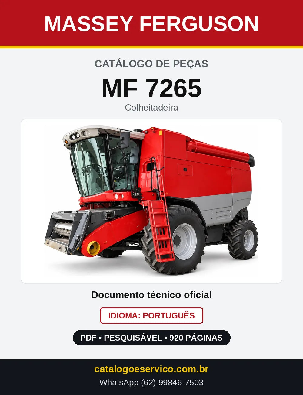 Capa do Catálogo de Peças Massey Ferguson MF 7265 — Colheitadeira