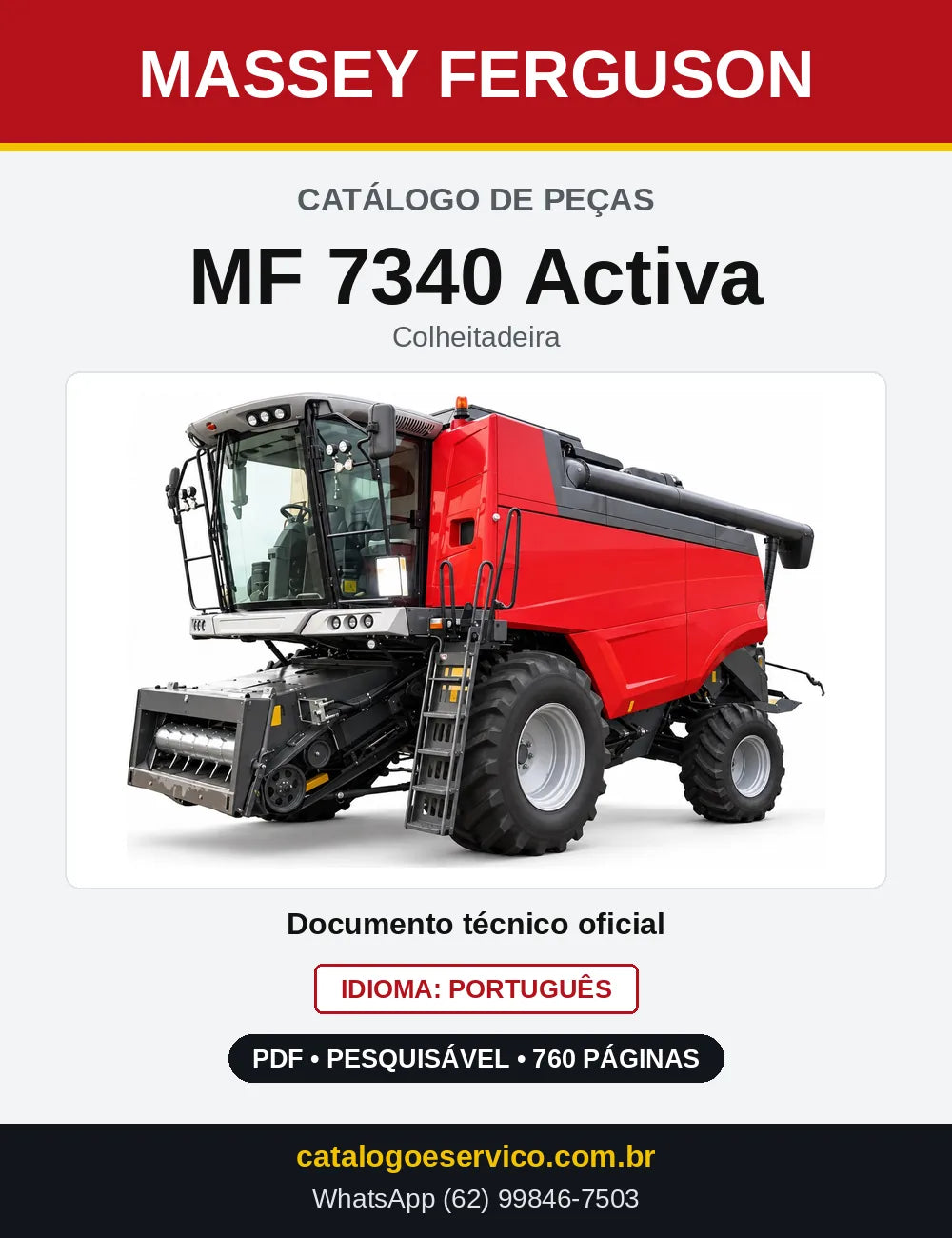Capa do Catálogo de Peças Massey Ferguson MF 7340 Activa — Colheitadeira