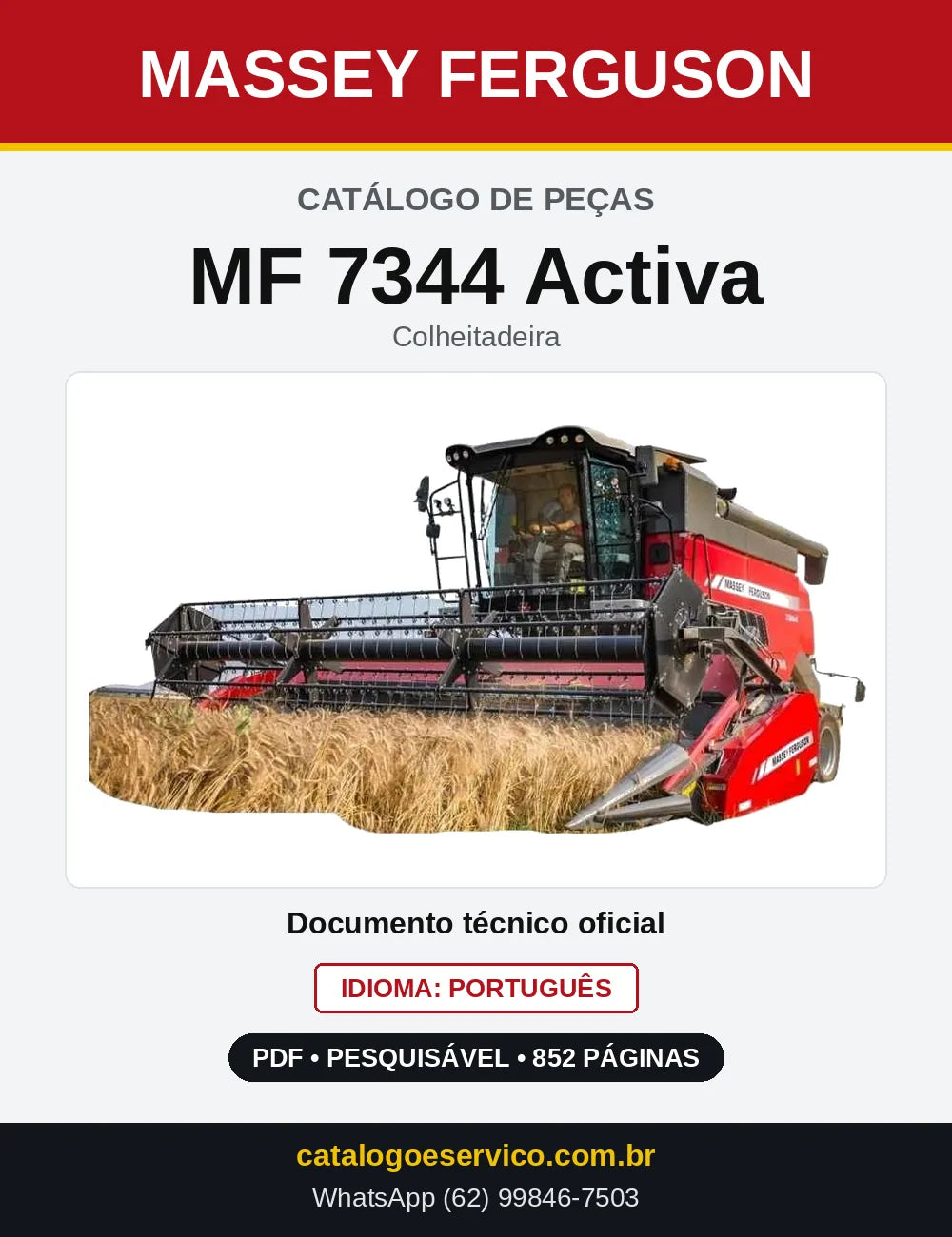 Capa do Catálogo de Peças Massey Ferguson MF 7344 Activa — Colheitadeira