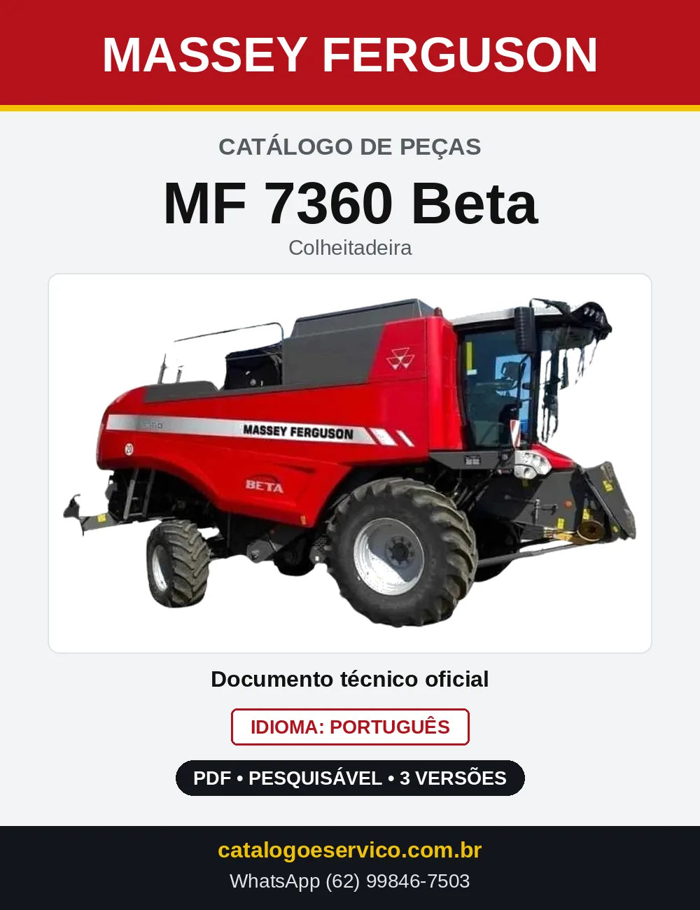 Capa do Catálogo de Peças Massey Ferguson MF 7360 Beta — Colheitadeira