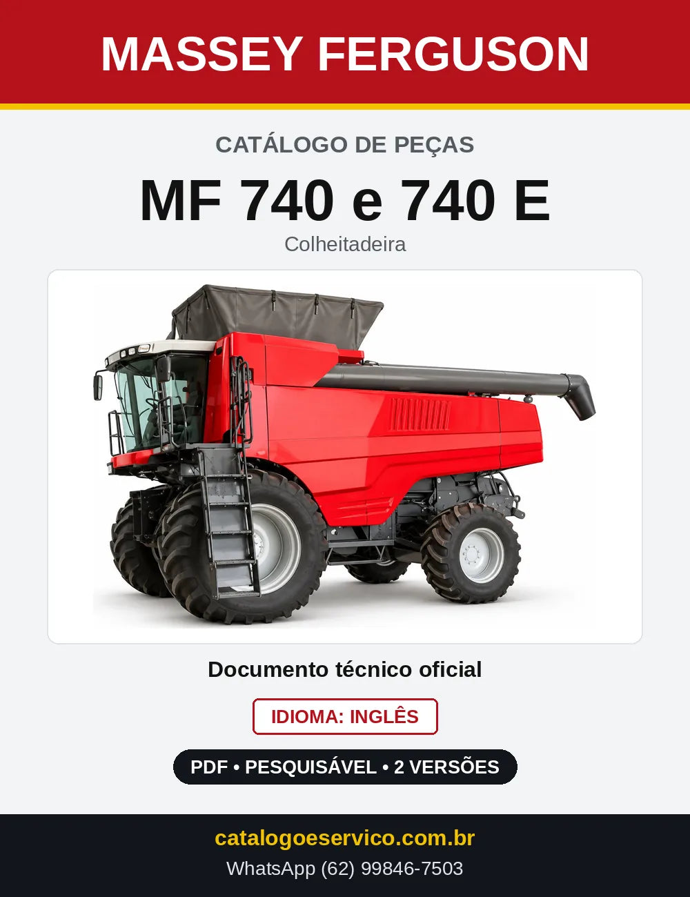 Capa do Catálogo de Peças Massey Ferguson MF 740 e 740 E — Colheitadeira