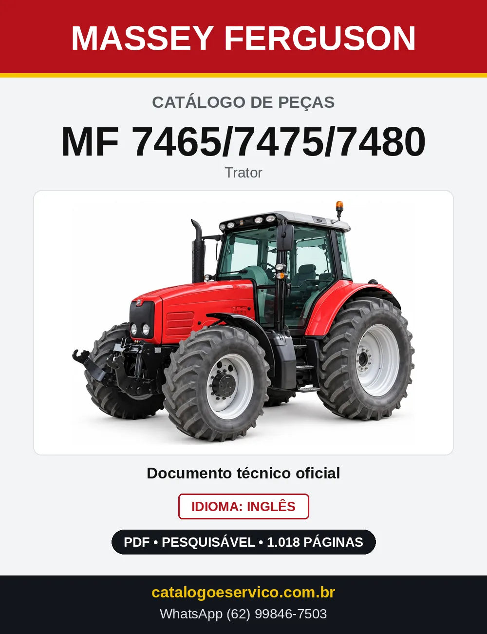 Capa do Catálogo de Peças Massey Ferguson MF 7465/7475/7480 — Trator