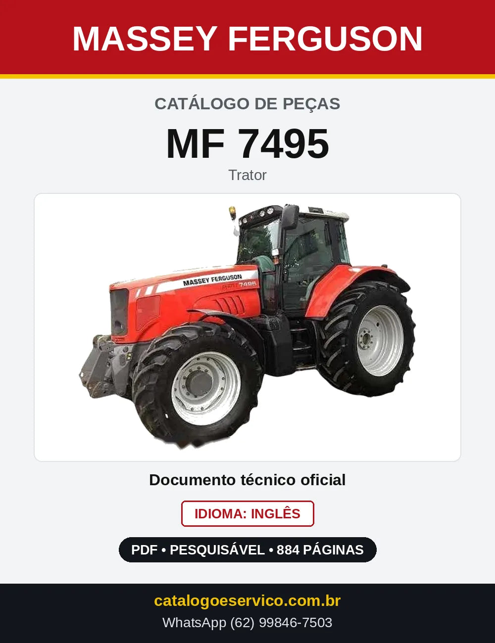 Capa do Catálogo de Peças Massey Ferguson MF 7495 — Trator