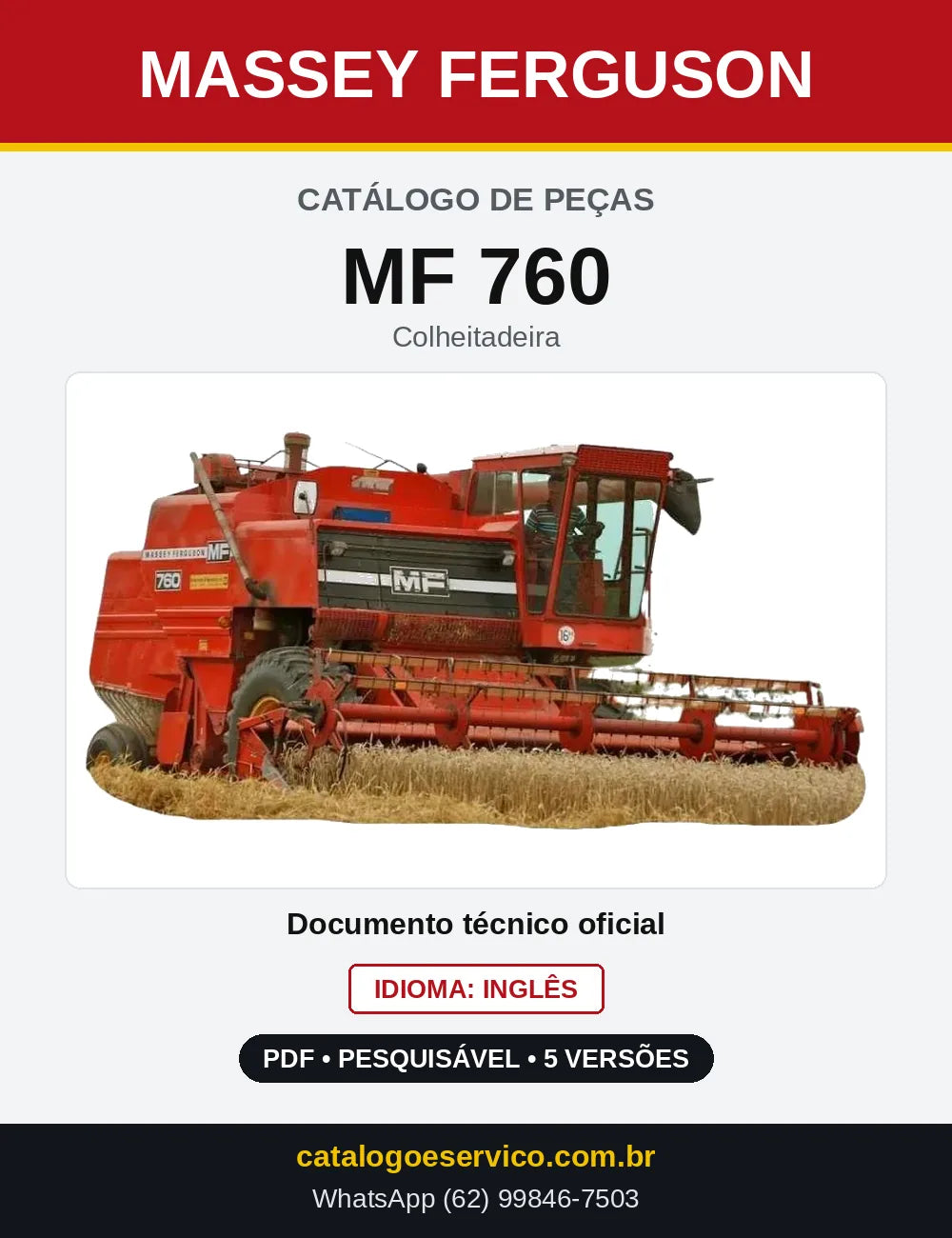 Capa do Catálogo de Peças Massey Ferguson MF 760 — Colheitadeira