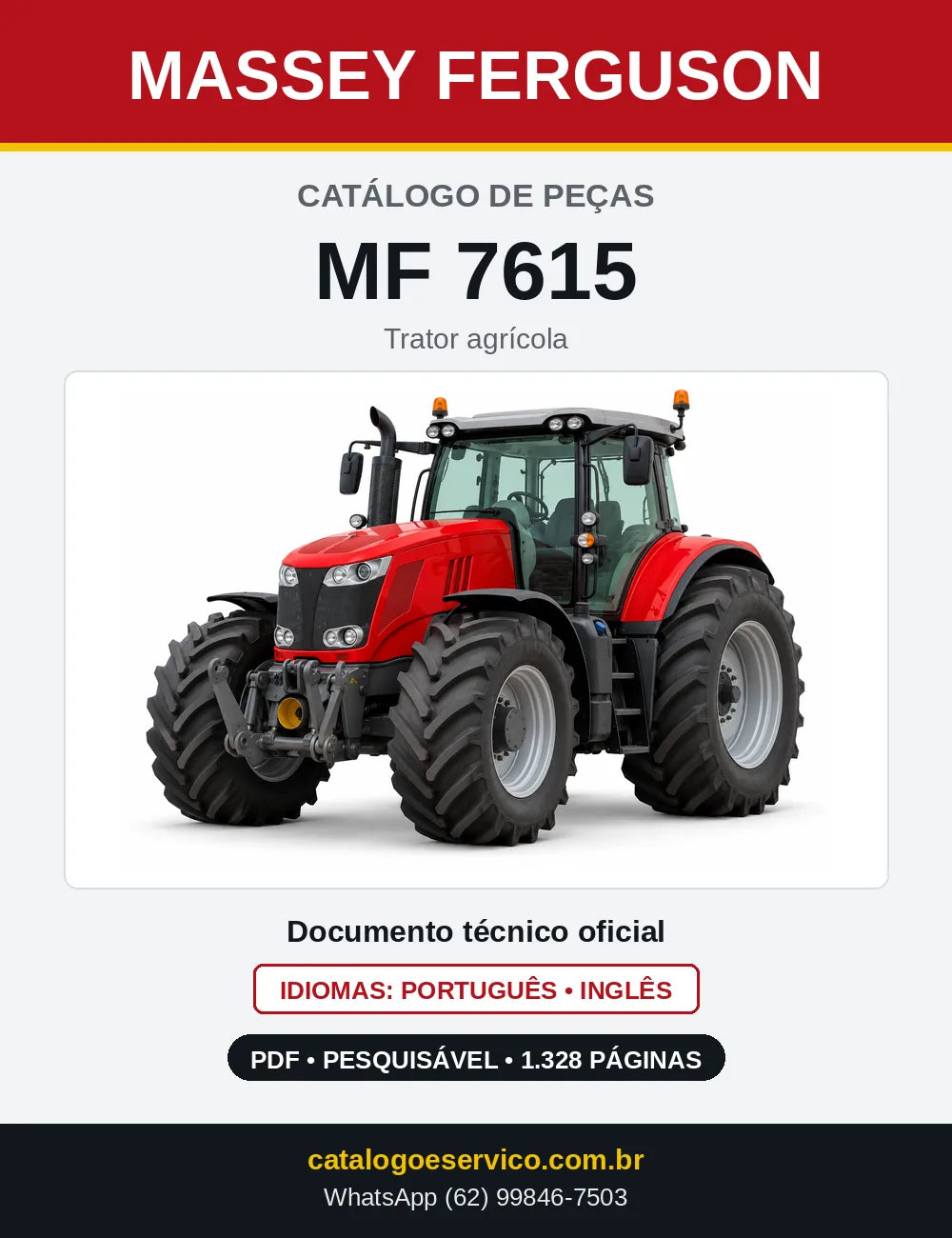 Capa do catálogo de peças Massey Ferguson MF 7615 em PDF