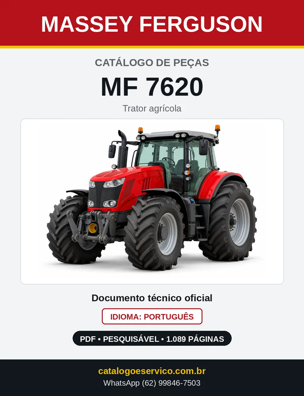 Capa do catálogo de peças Massey Ferguson MF 7620 em PDF