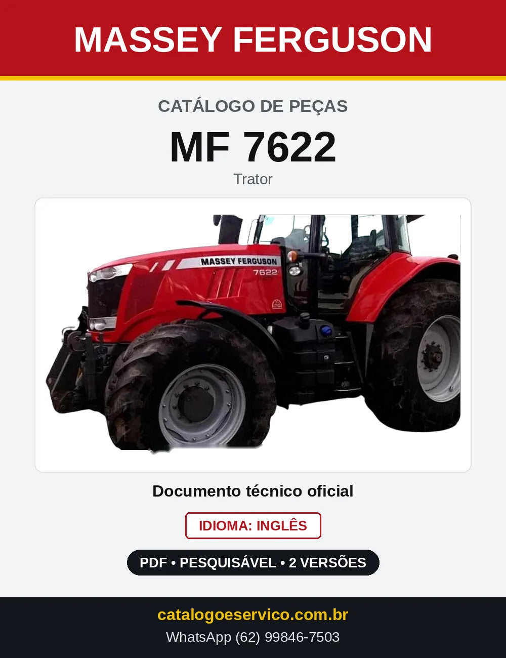 Capa do Catálogo de Peças Massey Ferguson MF 7622 — Trator