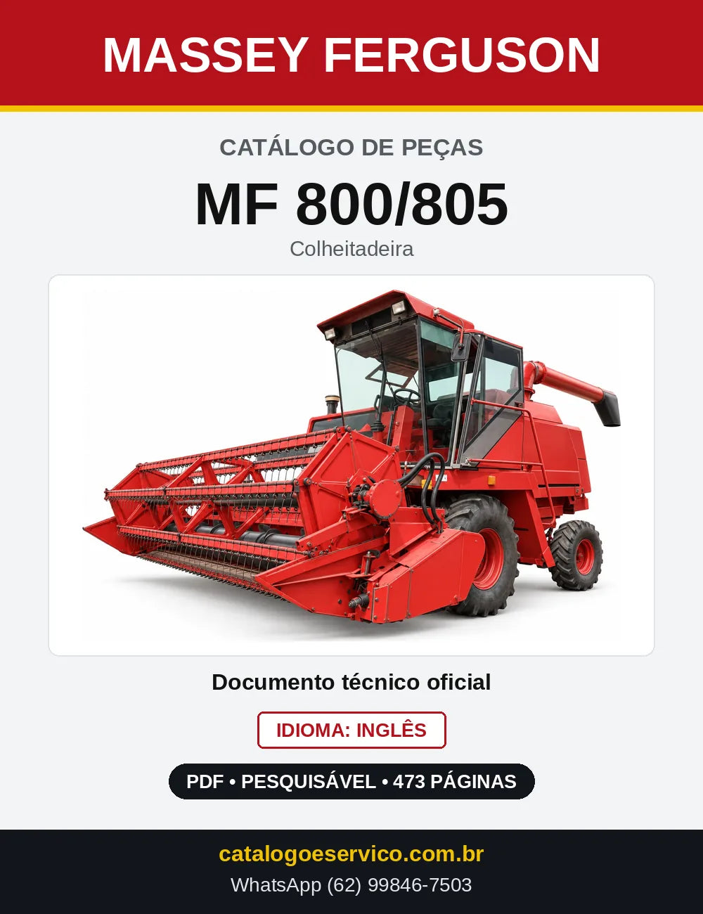 Capa do Catálogo de Peças Massey Ferguson MF 800/805 — Colheitadeira