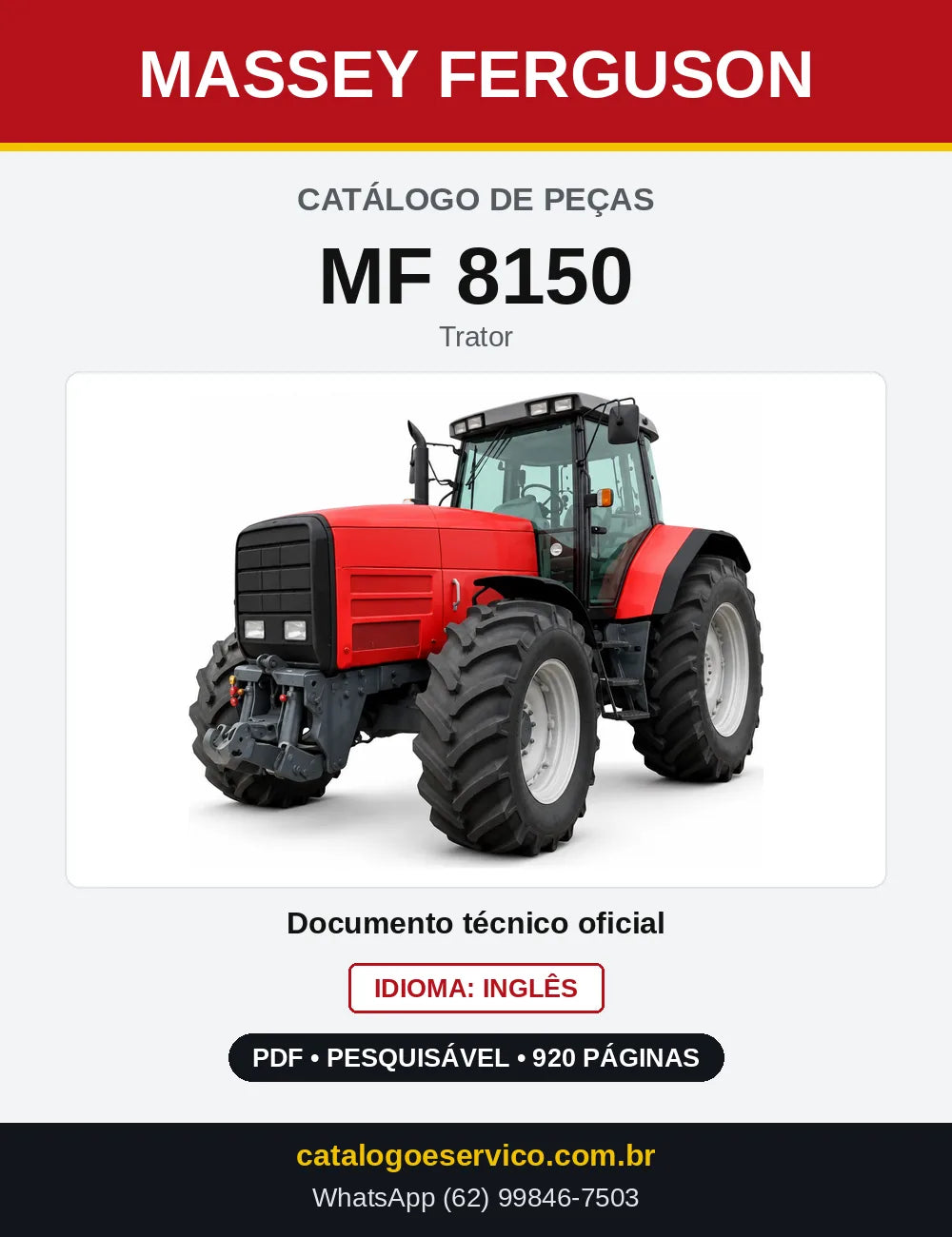 Capa do Catálogo de Peças Massey Ferguson MF 8150 — Trator