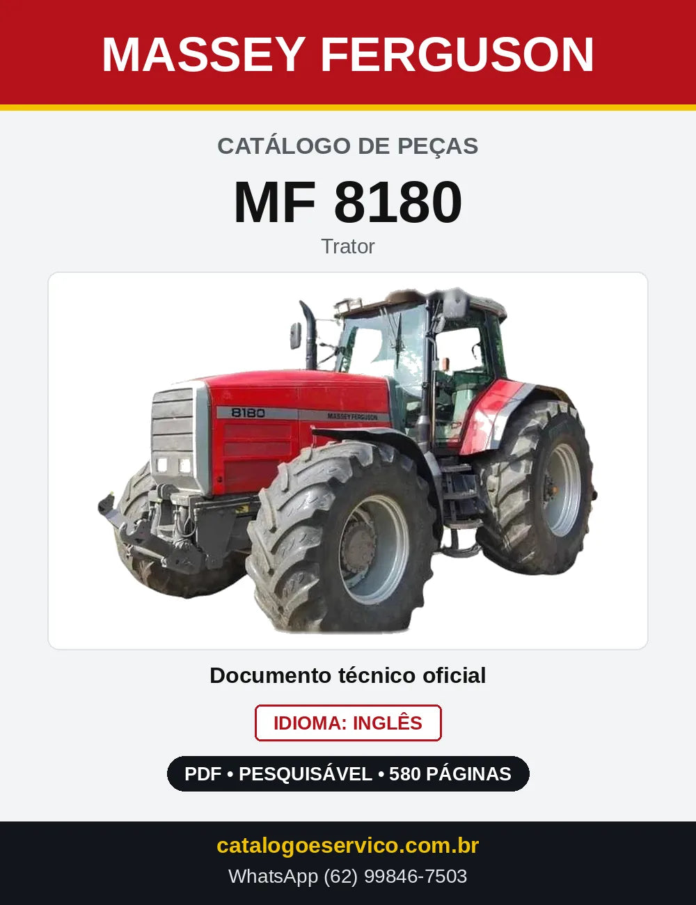 Capa do Catálogo de Peças Massey Ferguson MF 8180 — Trator