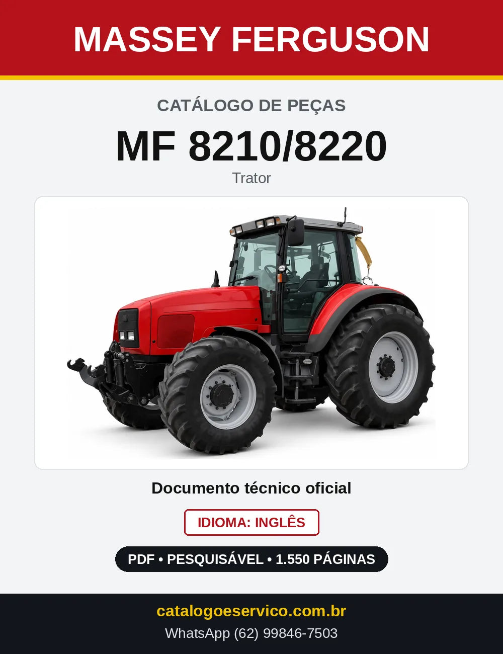 Capa do Catálogo de Peças Massey Ferguson MF 8210/8220 — Trator