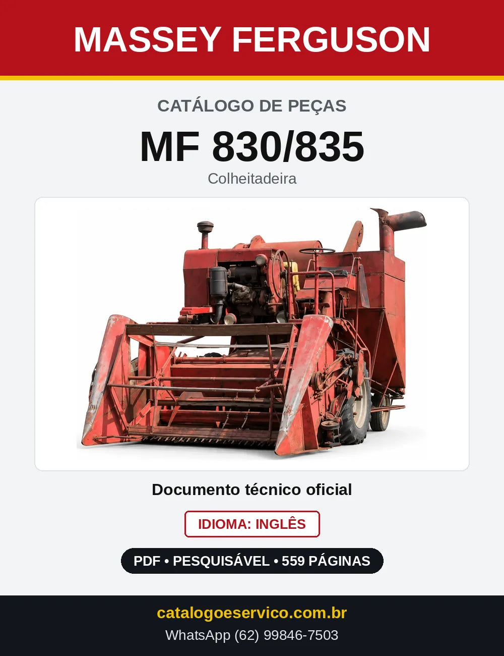 Capa do Catálogo de Peças Massey Ferguson MF 830/835 — Colheitadeira