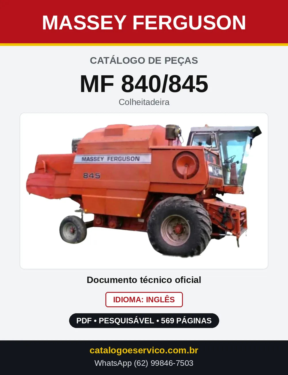 Capa do Catálogo de Peças Massey Ferguson MF 840/845 — Colheitadeira