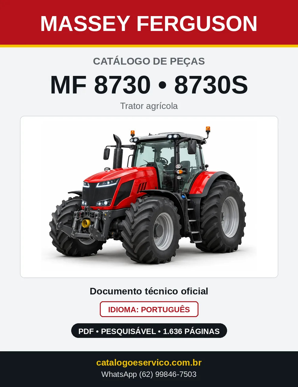 Capa do catálogo de peças Massey Ferguson MF 8730 e MF 8730S em PDF