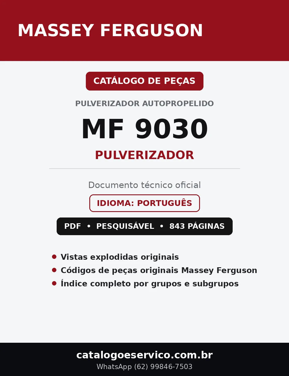 Catálogo de Peças Massey Ferguson MF 9030 Pulverizador - capa
