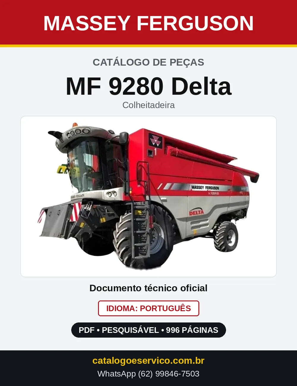 Capa do Catálogo de Peças Massey Ferguson MF 9280 Delta — Colheitadeira