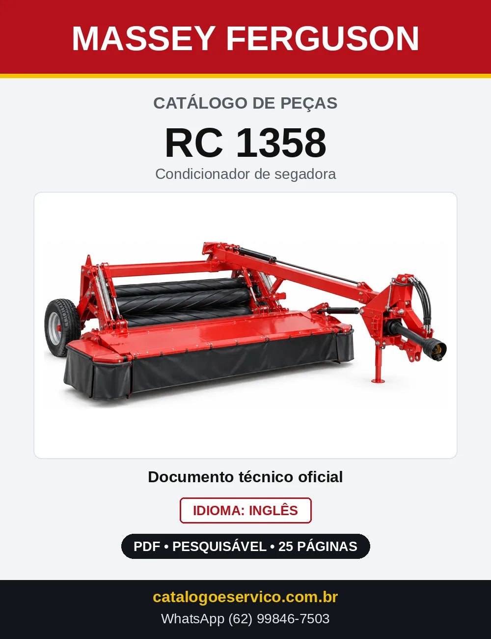 Capa do Catálogo de Peças Massey Ferguson RC 1358 — Condicionador de segadora