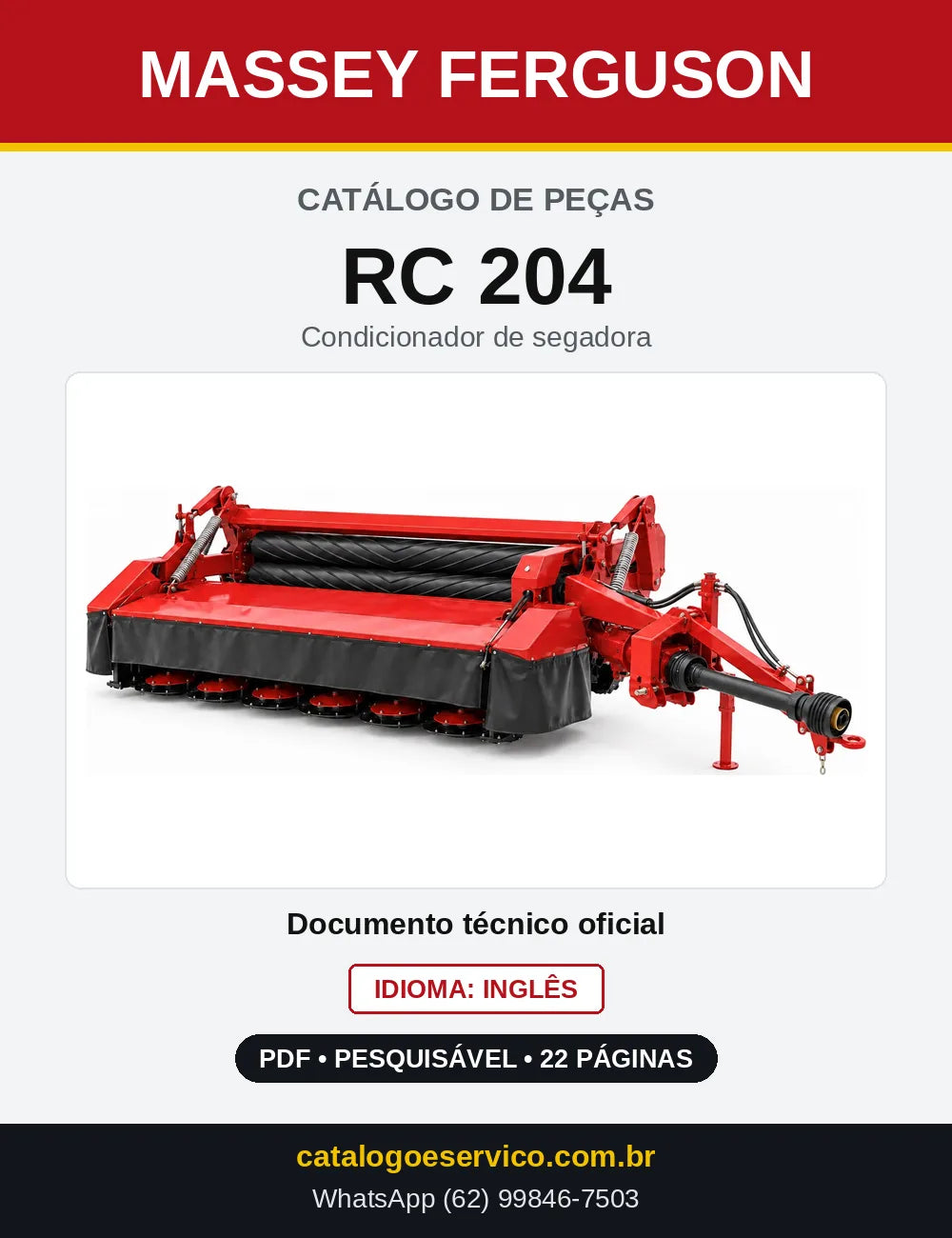 Capa do Catálogo de Peças Massey Ferguson RC 204 — Condicionador de segadora