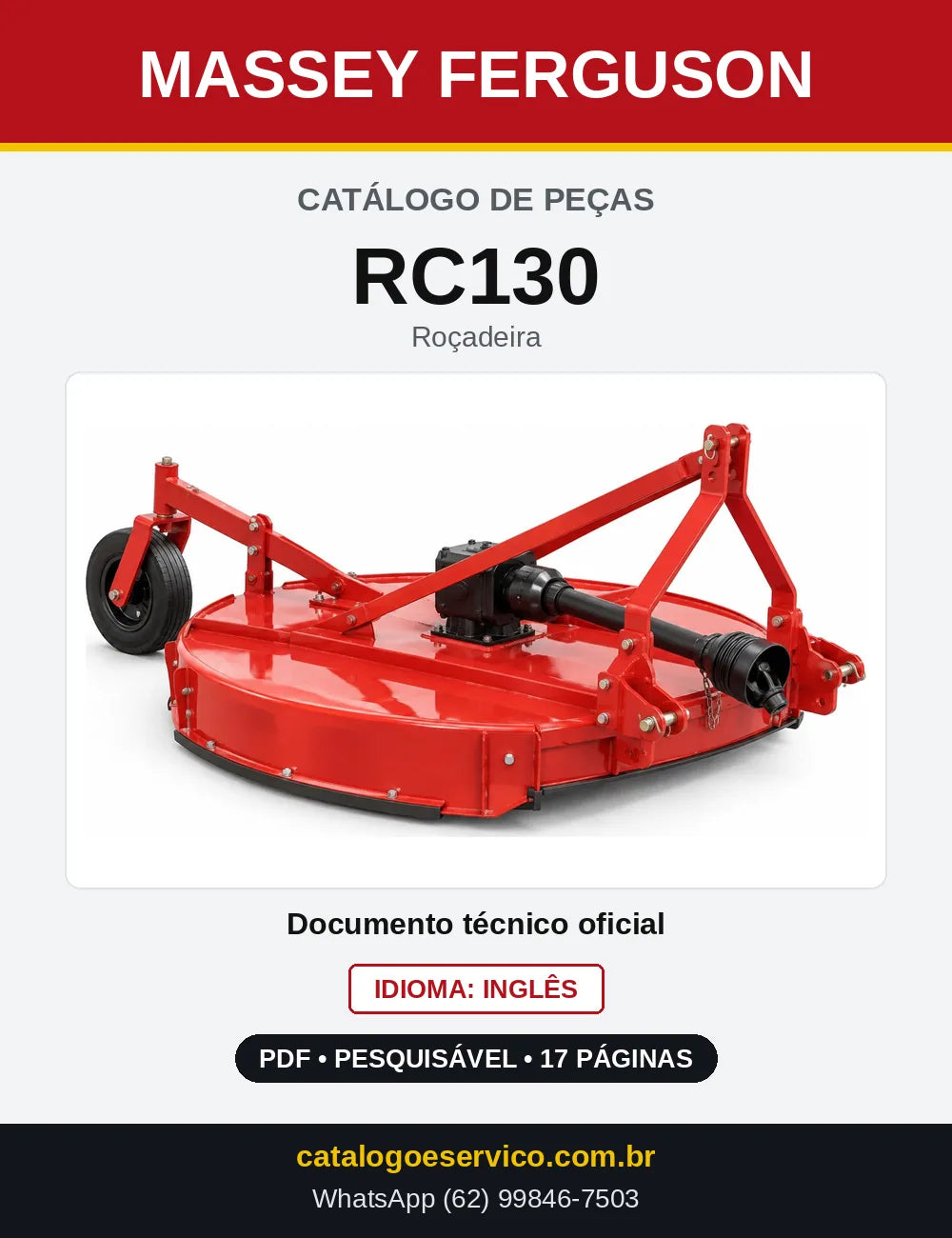 Capa do Catálogo de Peças Massey Ferguson RC130 — Roçadeira