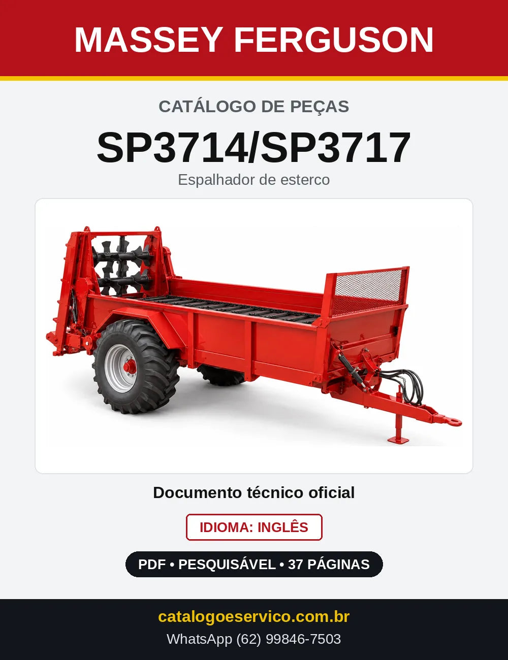 Capa do Catálogo de Peças Massey Ferguson SP3714/SP3717 — Espalhador de esterco