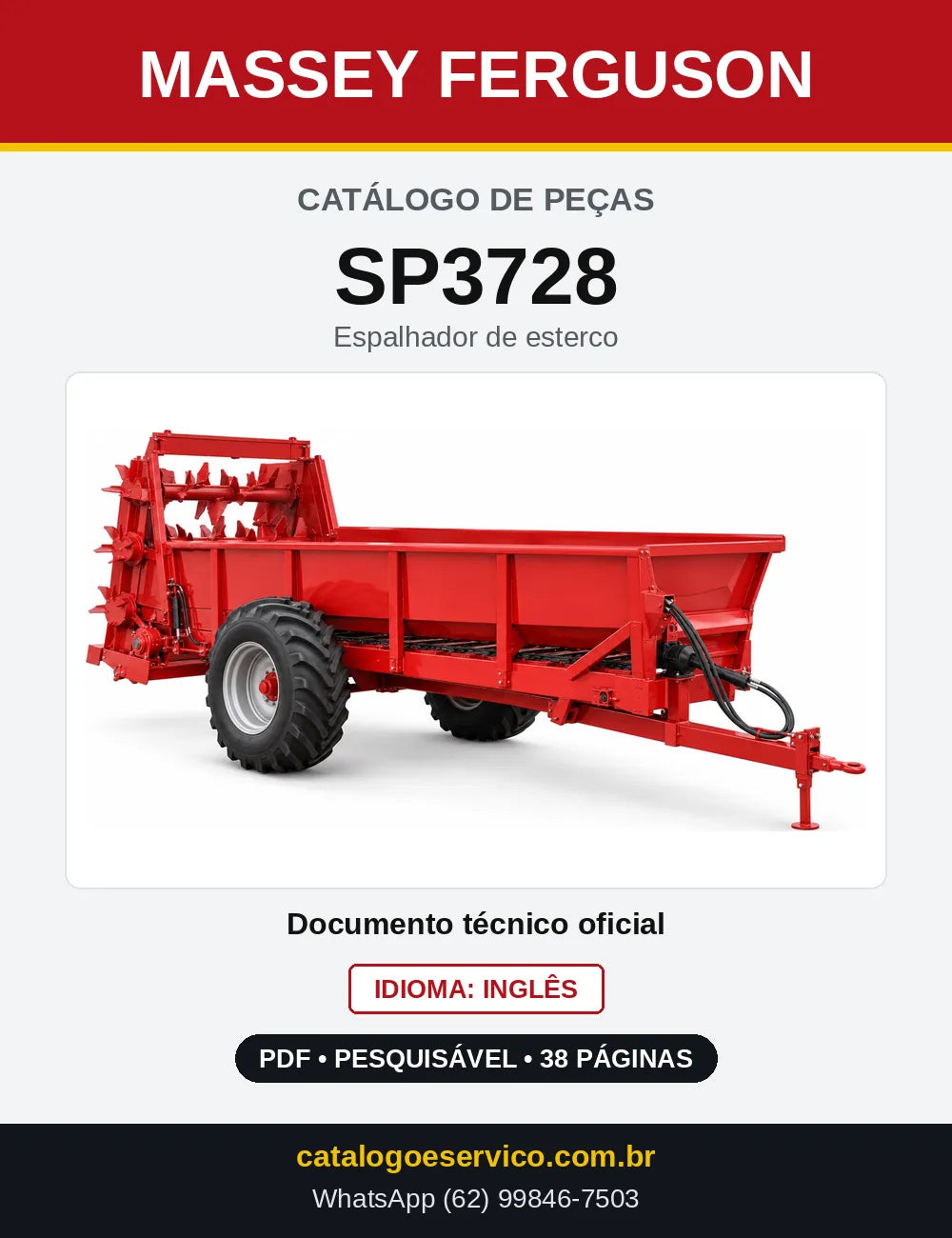 Capa do Catálogo de Peças Massey Ferguson SP3728 — Espalhador de esterco