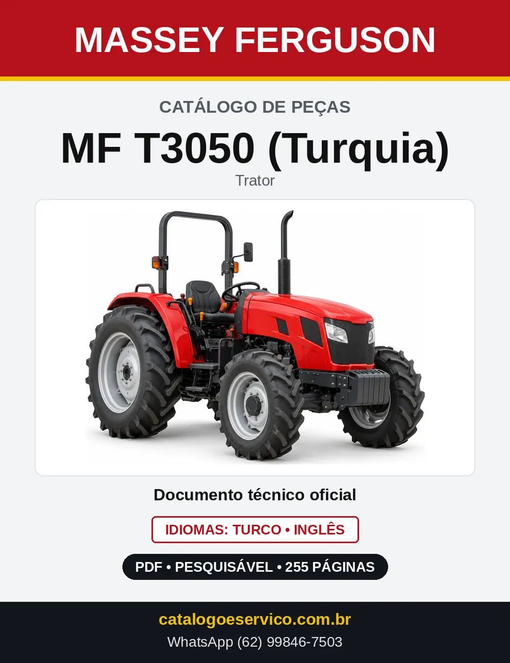 Capa do Catálogo de Peças Massey Ferguson MF T3050 (Turquia) — Trator